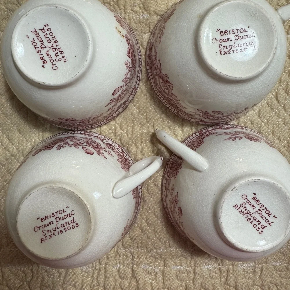 Vintage English Crown Ducal Cups and Saucers with Bird Motif